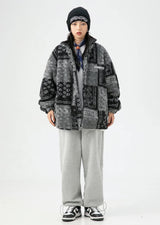 Skatercore Fit – Men Paisley Fleece Jackets Coats Fashion Hairy Zipper Loose