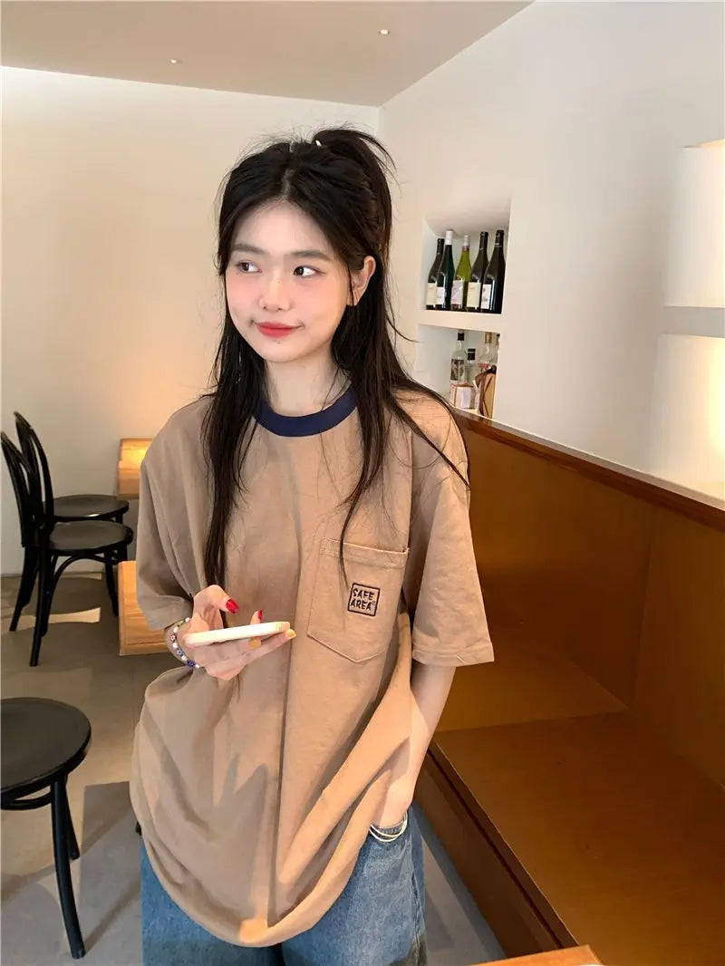 Vaporwave Chrome logo – New Casual Pocket T Shirt Contrasting Round Neck Summer Vers