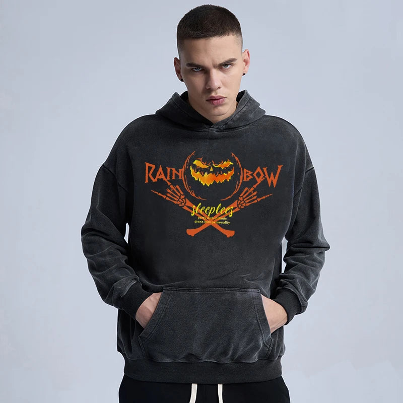 skatercore vintage anime featuring rainbowtouches washed hoodie mens high street fashion demon pattren hoodie hip hop unisex halloween superior quality clothing
