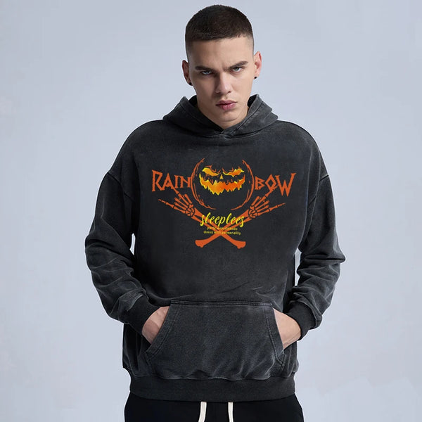 skatercore vintage anime featuring rainbowtouches washed hoodie mens high street fashion demon pattren hoodie hip hop unisex halloween superior quality clothing