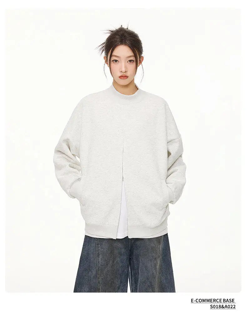 Stand Collar Half Zipper Pullover Casual Sweatshirt Men Women Streetwe