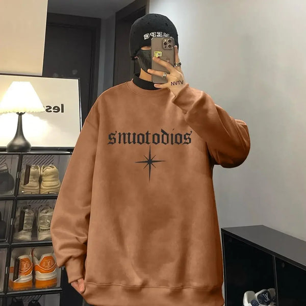 Korean Suede Round Neck Velvet Sweatshirt Spring, Autumn and Winter Loose Personality New Retro Y2K Jacket Heavy Student Top
