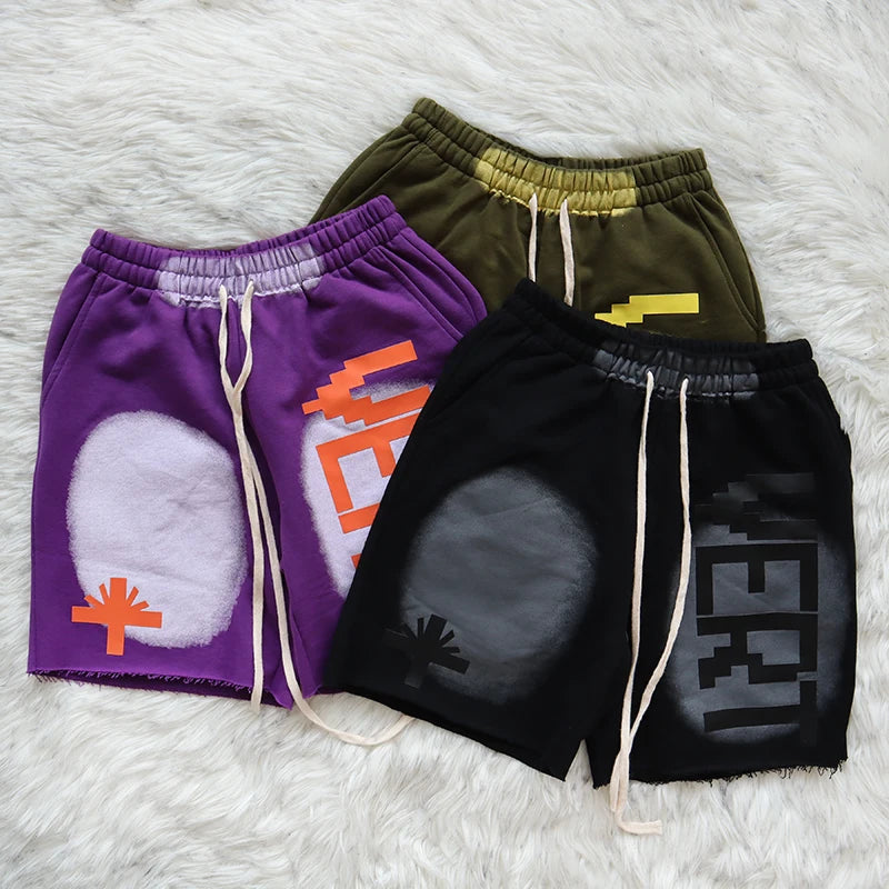 New 2023 Novelty High Men Vertabrae Comfortable Tie-dyed Skateboard Street Cotton Casual Shorts Kanye Hip-hop Parkour #183