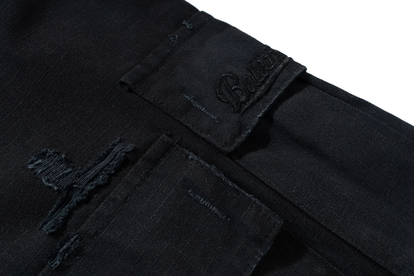 vintage ripped damaged black cargo shorts for men high street wide leg baggy overalls distressed summer knee length pants unique cargo style 145