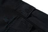 vintage ripped damaged black cargo shorts for men high street wide leg baggy overalls distressed summer knee length pants unique cargo style 145