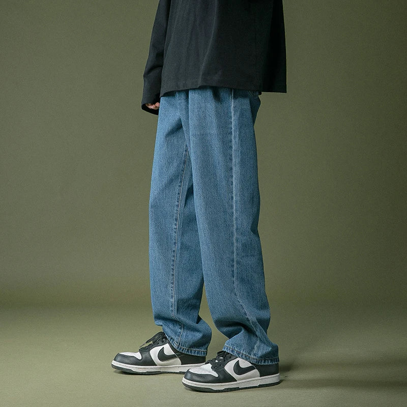 lappster men black baggy jeans streetwear 2023 harajuku casual straight pants male loose streetwear white graphic denim pants ripped baggy denim