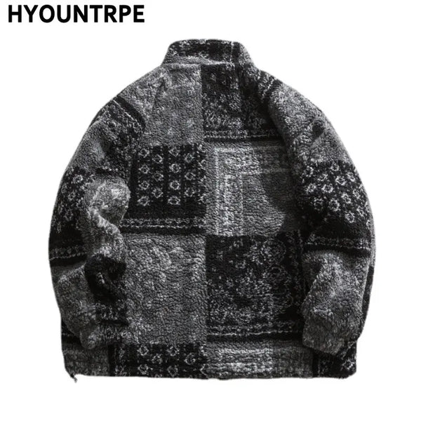 Skatercore Fit – Men Paisley Fleece Jackets Coats Fashion Hairy Zipper Loose
