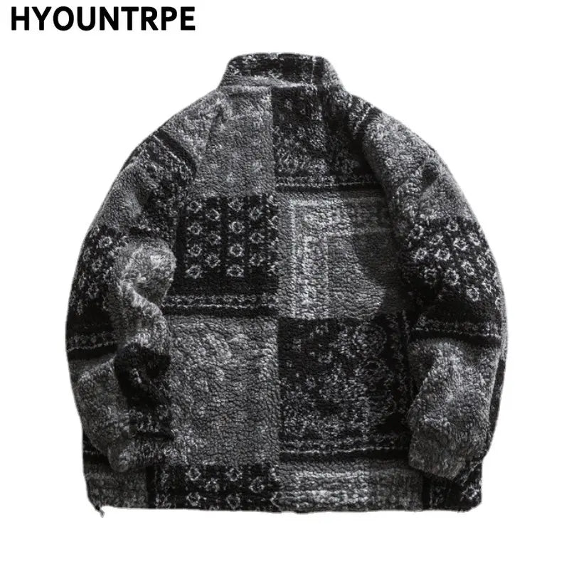 Skatercore Fit – Men Paisley Fleece Jackets Coats Fashion Hairy Zipper Loose
