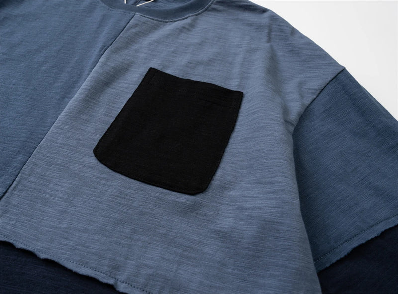 Glitchcore Aesthetic piece – 2024 Retro Color Block Patchworkt Shirt Hip Hop Streetwear T