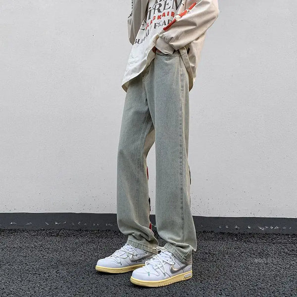 2023 summer new light luxury fashion pants star embroidered jeans mens straight slim pants boutique clothing simple style vintage washed jeans