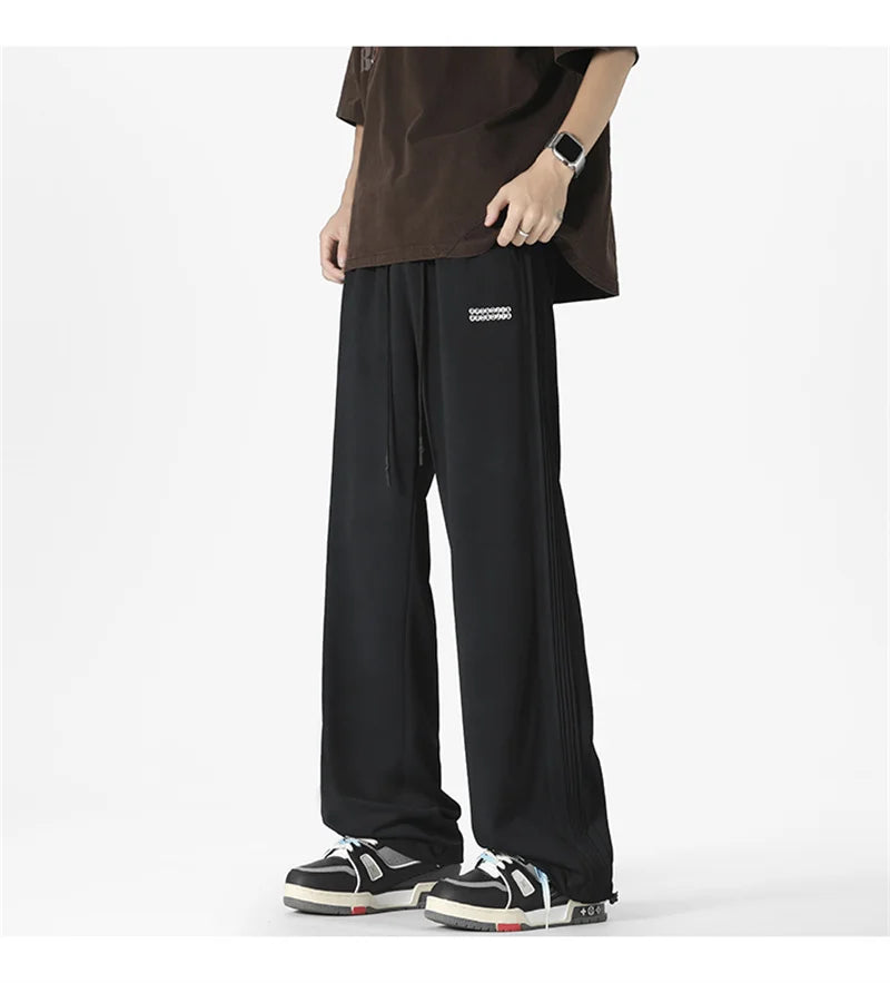 winter mens gray thickened straight leg sweatpants 2025 high street baggy drape pants korean fashion y2k casual trousers unique joggers style 145