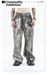 Autumn and winter 2024 new digital printed camo splash ink baggy jeans