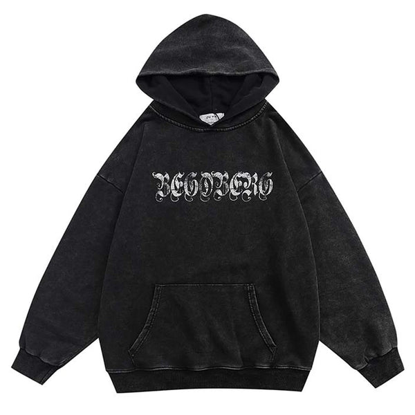 Winter Washed Cotton Hoodies Gothic Letter Print Hooded Vintage Landsc