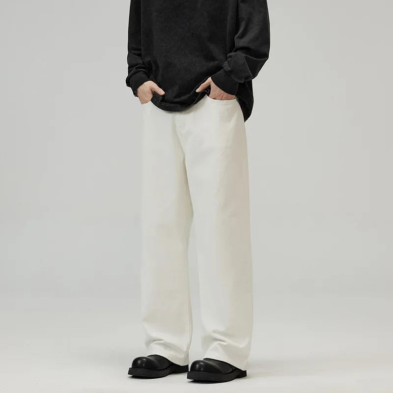 men solid color denim wide leg straight streetwear fashion loose casual jeans pants women y2k jeans trousers unique jeans style 1838