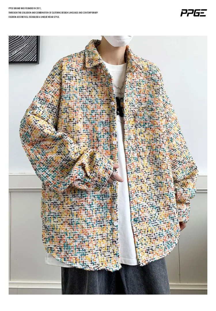 Original New Korean Harajuku Check Jacket Mens Autumn 2024 New Design