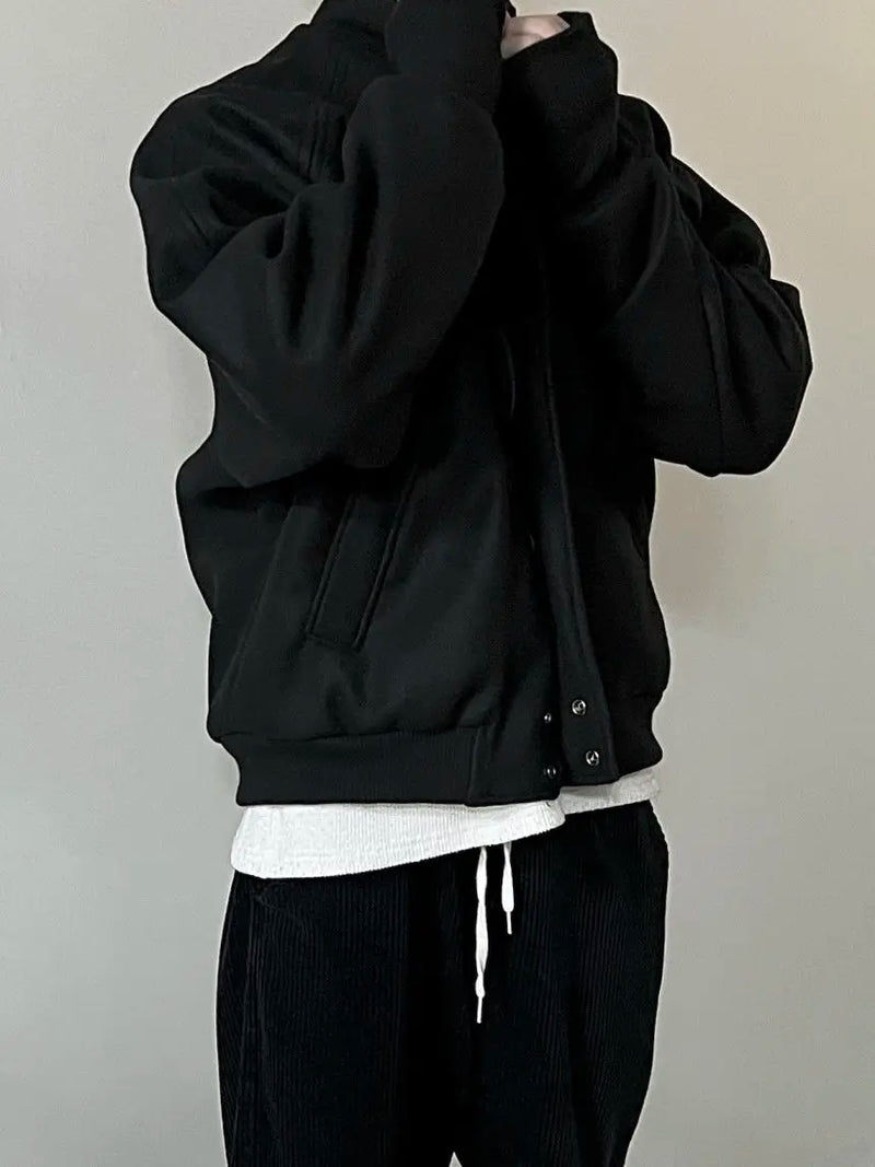 Autumn and Winter Korean Grey Stand Up Collar Jacket for Men's Trendy Ins Loose and Versatile Design Y2K Zipper Short Coat
