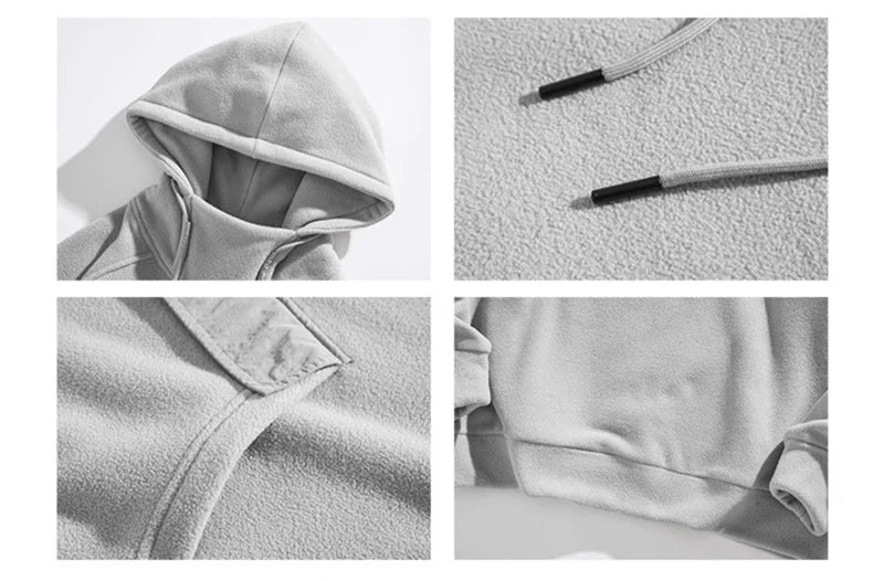 Autumn Polar Fleece Half Turtleneck Hoodies For Men Y2K Vintage Windproof Hooded Sweatshirts Casual Streetwear Pullover
