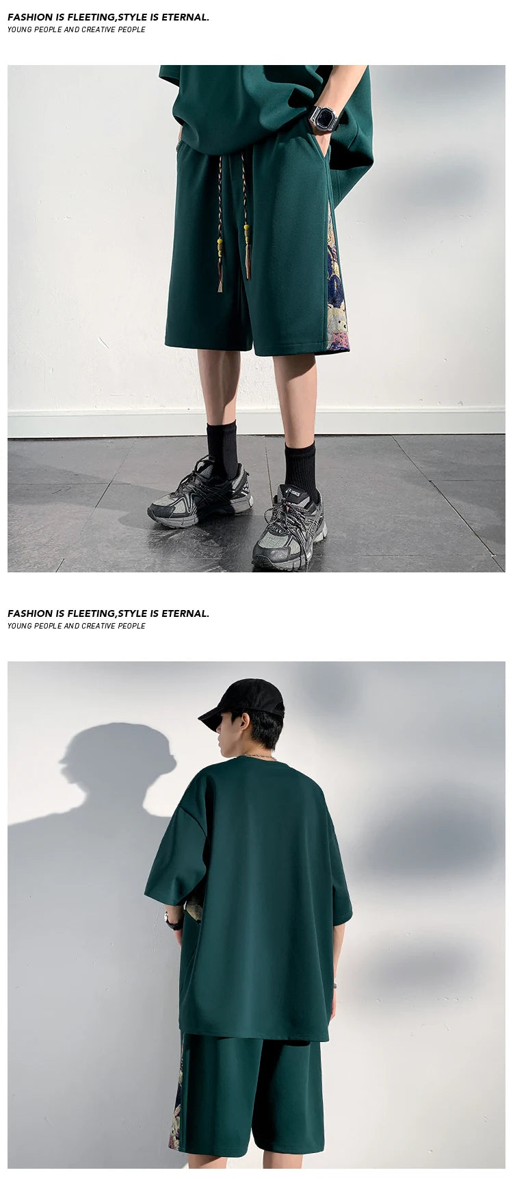 Embroidered Set Summer Fashion Short Sleeve Shorts Fake Pocket  Street Clothes