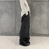 ro style matte pu leather pants for men high street y2k pantalones hombre baggy overall wide leg drawstring cargo pants unique cargo style 5558