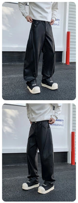men streetwear fashion hip hop loose casual straight leather motorcycle pant man y2k trousers pants stage clothing unique default style 2422