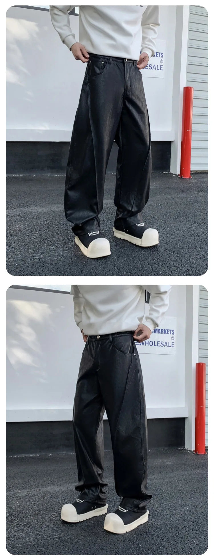 men streetwear fashion hip hop loose casual straight leather motorcycle pant man y2k trousers pants stage clothing unique default style 2422
