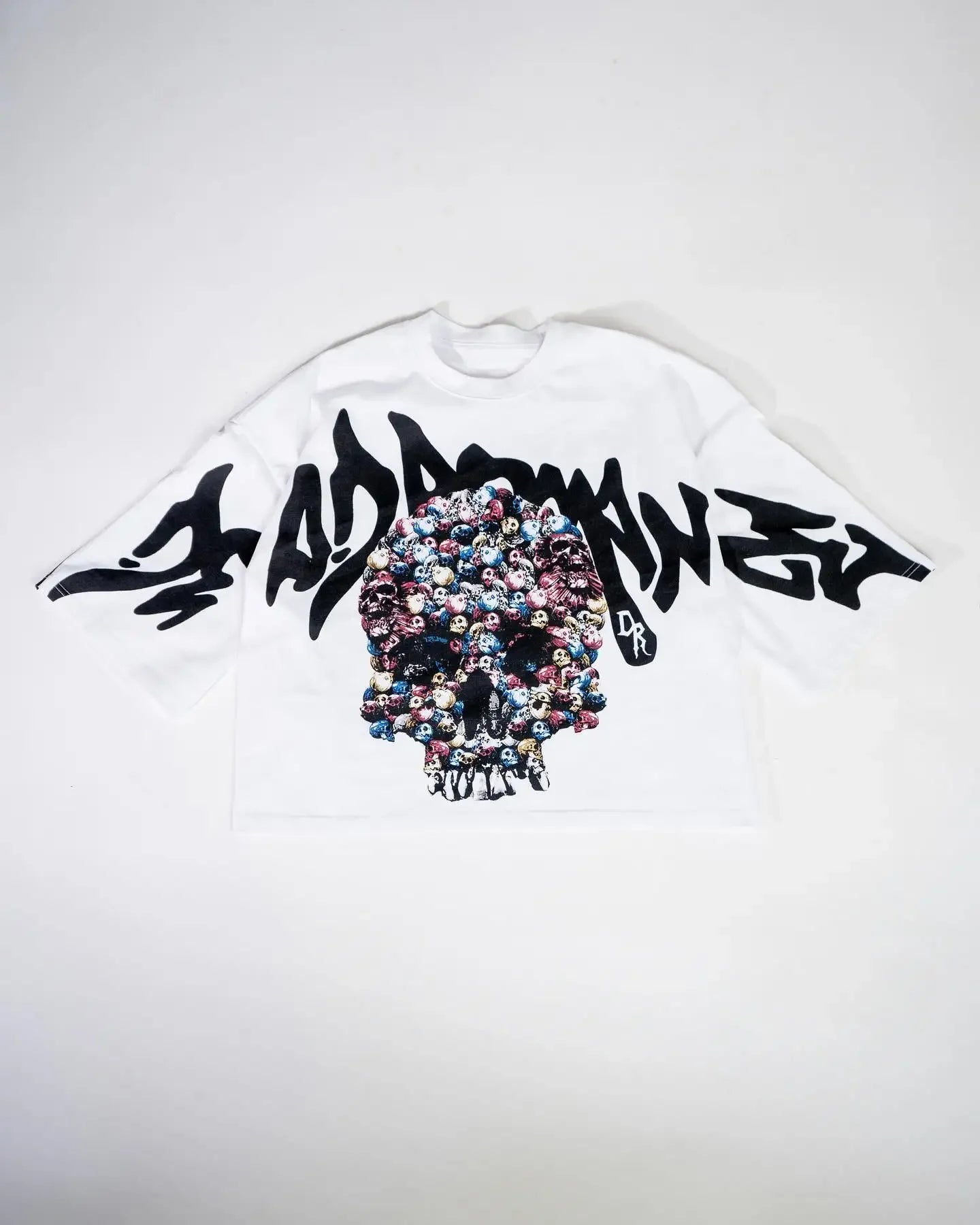 Grunge Vintage t-shirt – American Quirky Gothic Skull Bone Print Oversized T Shirt Wo