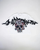 Grunge Vintage t-shirt – American Quirky Gothic Skull Bone Print Oversized T Shirt Wo