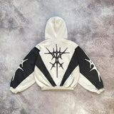 Vaporwave Drop – Y2K Patch Design Loose Zip Hoodies For Men Geometric Pattern – Streetwear Fashion for Men & Women
