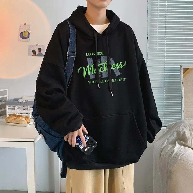 2024 New Cotton Fleece Hooded Sweatshirt For Men Autumn Long Sleeve Pu