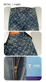 men jacquard streetwear hip hop vibe casual straight denim jeans pants boyfriend high street ripped jeans trousers unique jeans style 3112