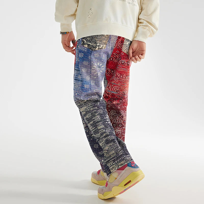 hip hop paisley printed denim jeans mens new casual zipper straight jeans streetwear high street loose pants baggy jeans joggers sporty tapered joggers