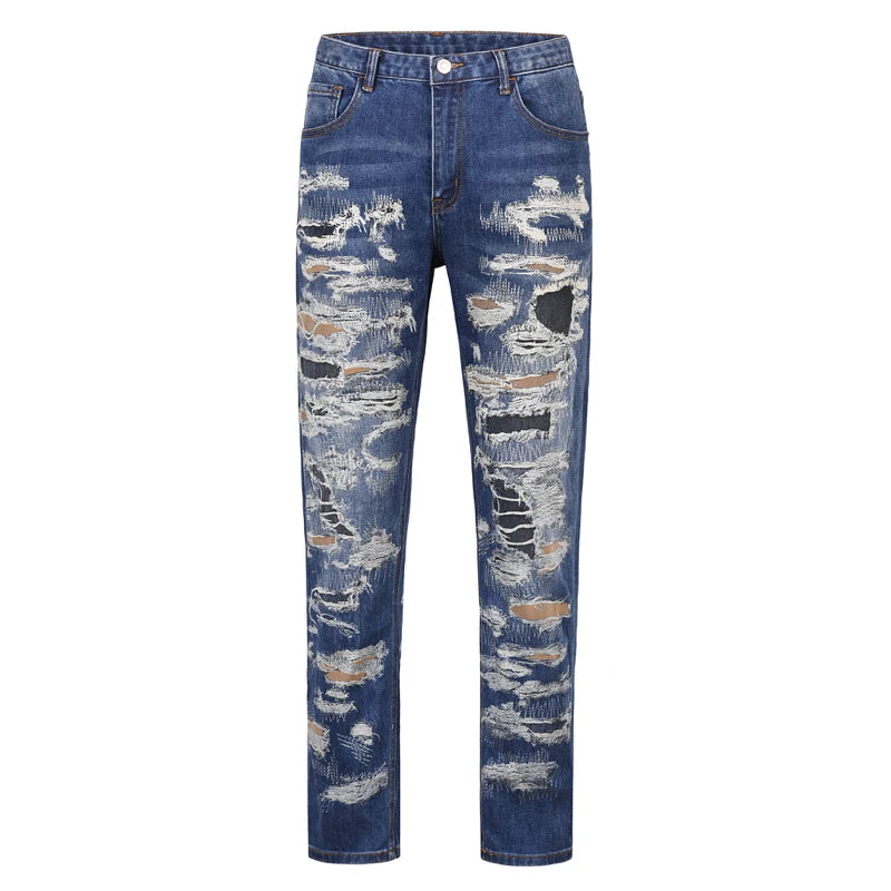retro washed 3d printed fake distressed jeans hip hop denim pants streetwear jean pants mens harajuku cotton trousers joggers streetwear sweatpants