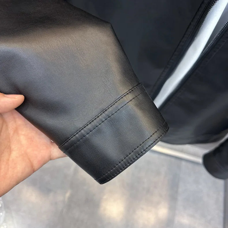 Spring and Autumn Men's Soft Leather Jacket Business Slim Fit Lapel Jacket Casual Men's PU Motorcycle Jacket