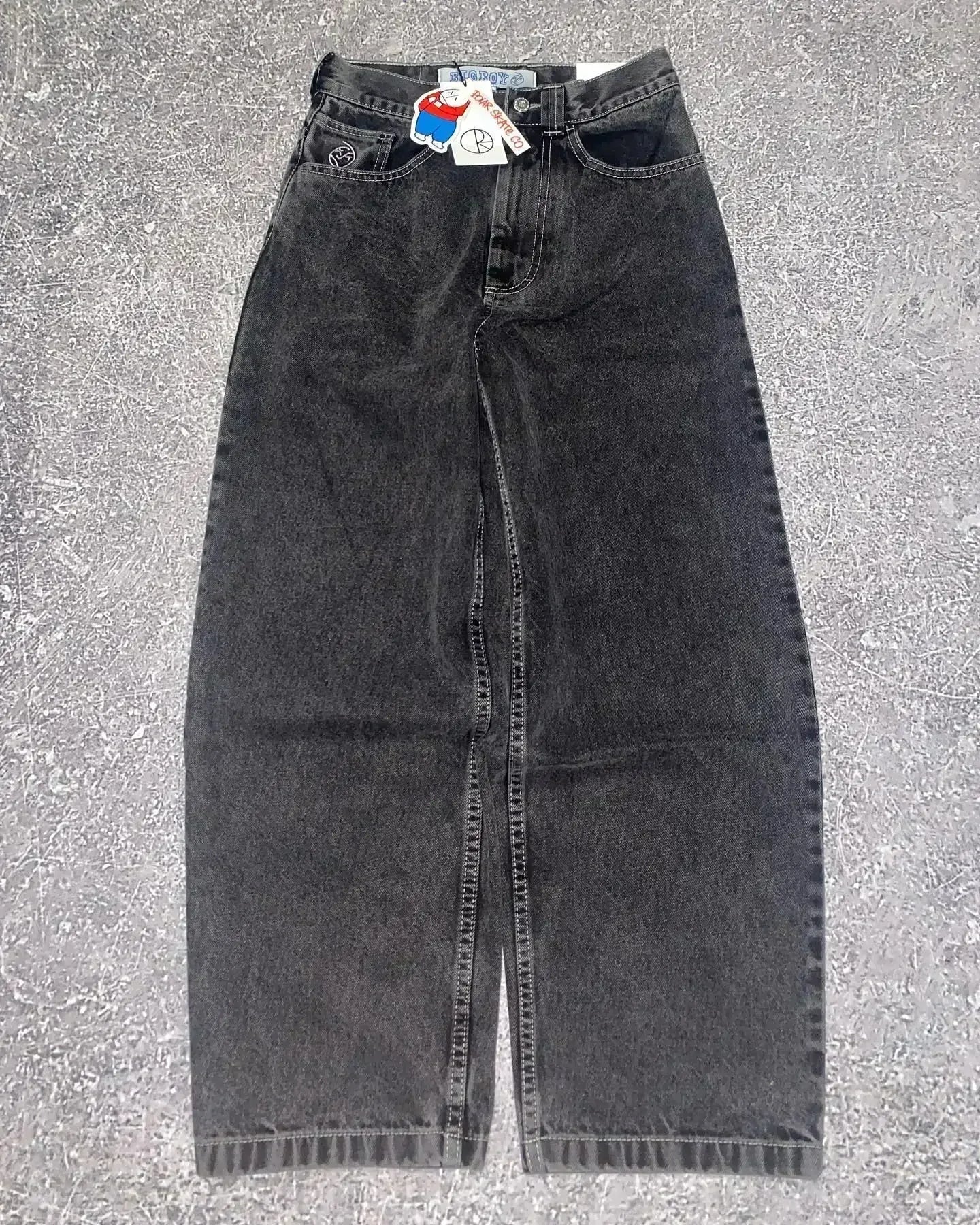 harajuku polar big boy popular baggy jeans mens women gothic wide leg trouser y2k hip hop cartoon embroidery streetwear jeans unique jeans style 3895