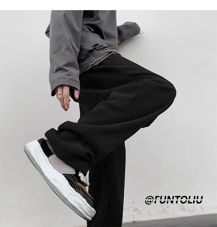 spring brown black corduroy pants men fashion retro casual pants men streetwear loose hip hop straight pants mens trousers m 2xl unique default style 3765