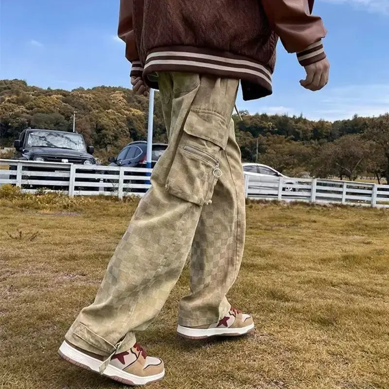 korean street ins overalls men women high street retro personality straight japanese style versatile loose y2k wide leg pants unique default style 3199