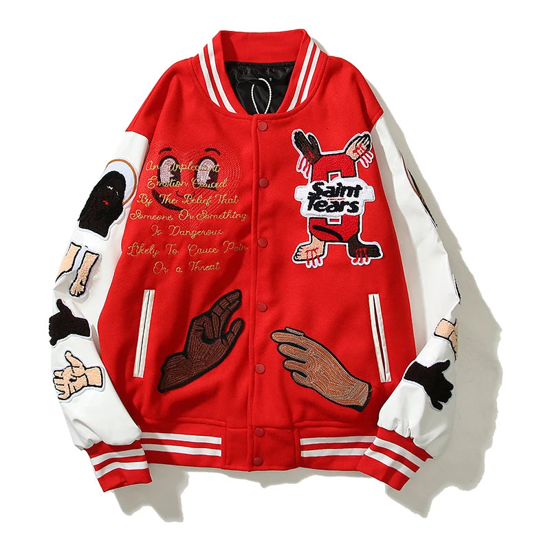 4b2998 high-street-color-block-graffiti-embroidery-baseball-jacket-mens-leather-sleeve-woolen-patchwork-stand-oversized-winter-coats style print hip quality image fit fashion everyday - premium graphic unisex oversized hop streetwear style wear urban design essential high material casual streetwear design ID ffdb9