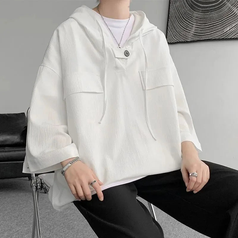 Anime Oversized shirt – Mens Summer Casual Short Sleeve Hooded T Shirt Fashion Overs
