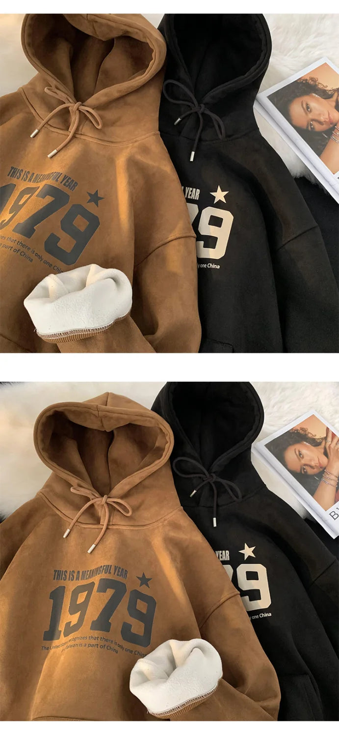 Winter New Korean Men's Hooded Sweatshirt New Niche Ins Harajuku Style Personality Loose Casual Y2K Couple Thickened Jacket Top