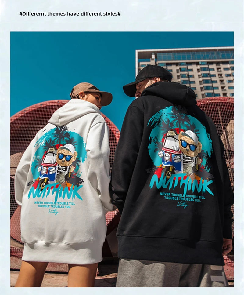 Funny Vacation Bear Graphic Printed Hoodies For Men Streetwear Hip Hop