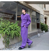 men 2 pieces sets corduroy short jacket wide leg pant suits korean streetwear fashion loose casual retro coat baggy trousers unique shorts style 2805