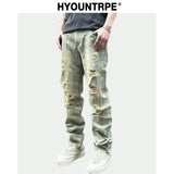 retro washed skinny jeans men pant destroyed ripped holes slim biker zipper jeans trousers fashion streetwear hip hop joggers relaxed fit joggers