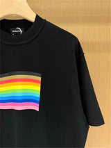 cyberpunk aesthetic print tee featuring 24ss balcg style rainbow flag logo printed reverse sewn pure cotton oversized loose short sleeved t shirt tops for summer