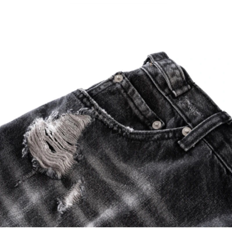 knee destroy big holes high street pants mens casual harajuku zipper straight trousers hip hop fashion streetwear baggy joggers unique joggers style 2907