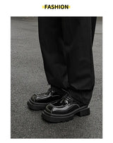 Men Streetwear Dark Black Fashion Thick Sole Platform PU Leather Casual Luxury High Street Increase Square Derby Shoes Man