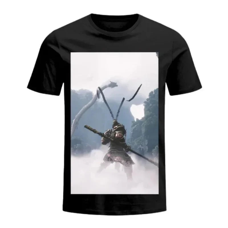 2024 American Trendy Brand Loose Casual Short-sleeved Black Myth Wukong Anime Print Oversized T-shirt Women Y2k Retro Clothing