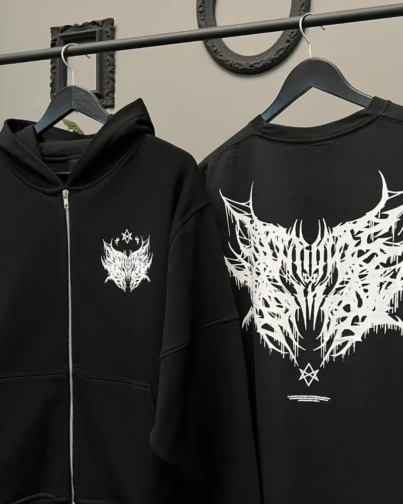 Y2K American Hip Hop Rock Dark Style Oversized Hoodie Men Street Haraj