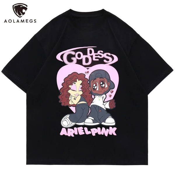 Harajuku Crying angel – Aolamegs Hip Hop T Shirt Men Cartoon Couple Print Streetwear