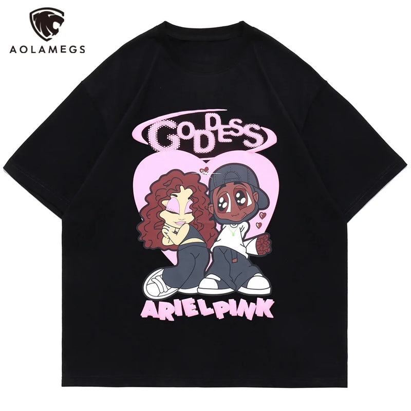 Harajuku Crying angel – Aolamegs Hip Hop T Shirt Men Cartoon Couple Print Streetwear