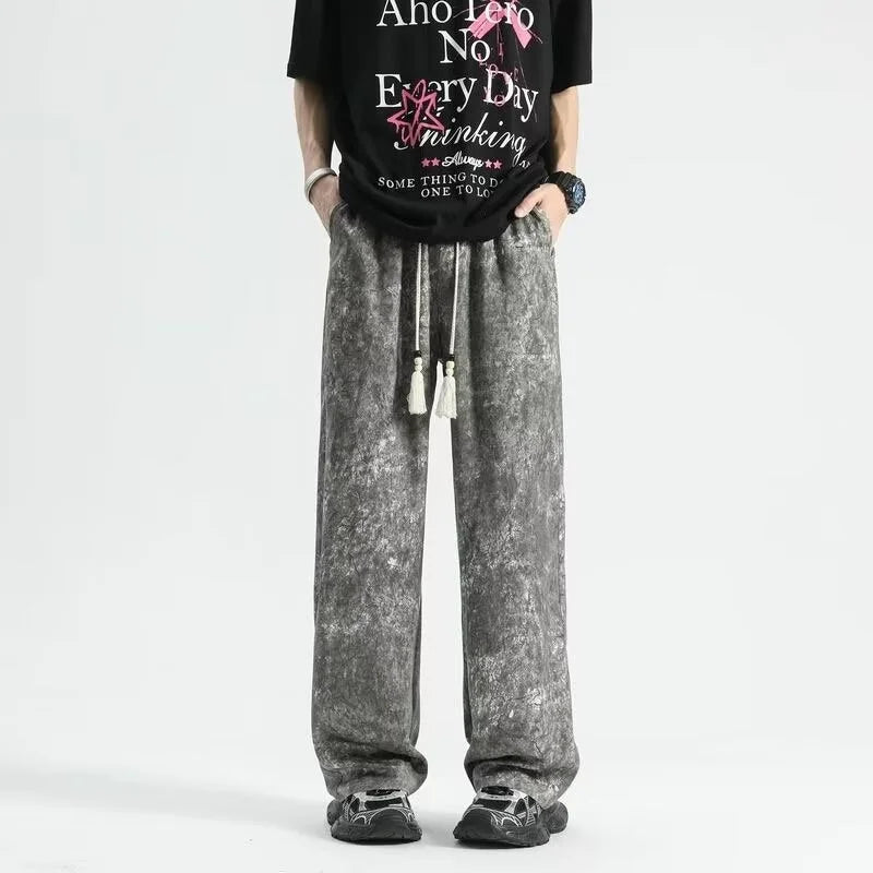 2024 goth tie dye corduroy pants mens autumn baggy wide leg straight casual trousers women drawstring hip hop y2k sweatpants urban active pants